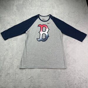 Nike Boston Red Sox Raglan Baseball Shirt Mens XXL Gray Blue Slim Fit MLB